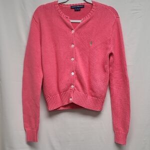 Ralph Lauren 100% Cotton Vibrant Pink Cardigan Sweater